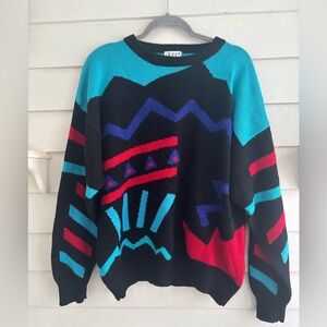 Vintage NILS Men's Vibrant Abstract Ski Sweater Size Large